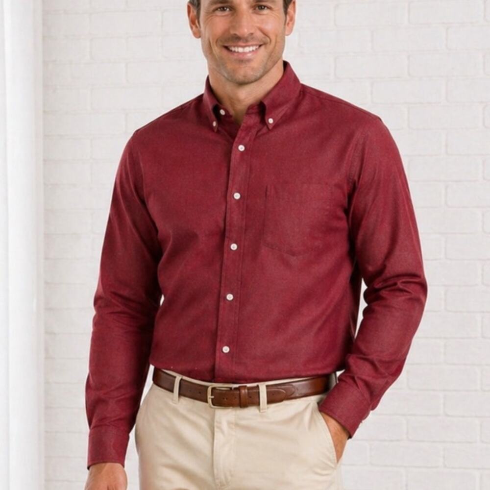 Wool & Prince Button Down Shirt XL 100% Wool Red Long Sleeve Oxford Casual Mens